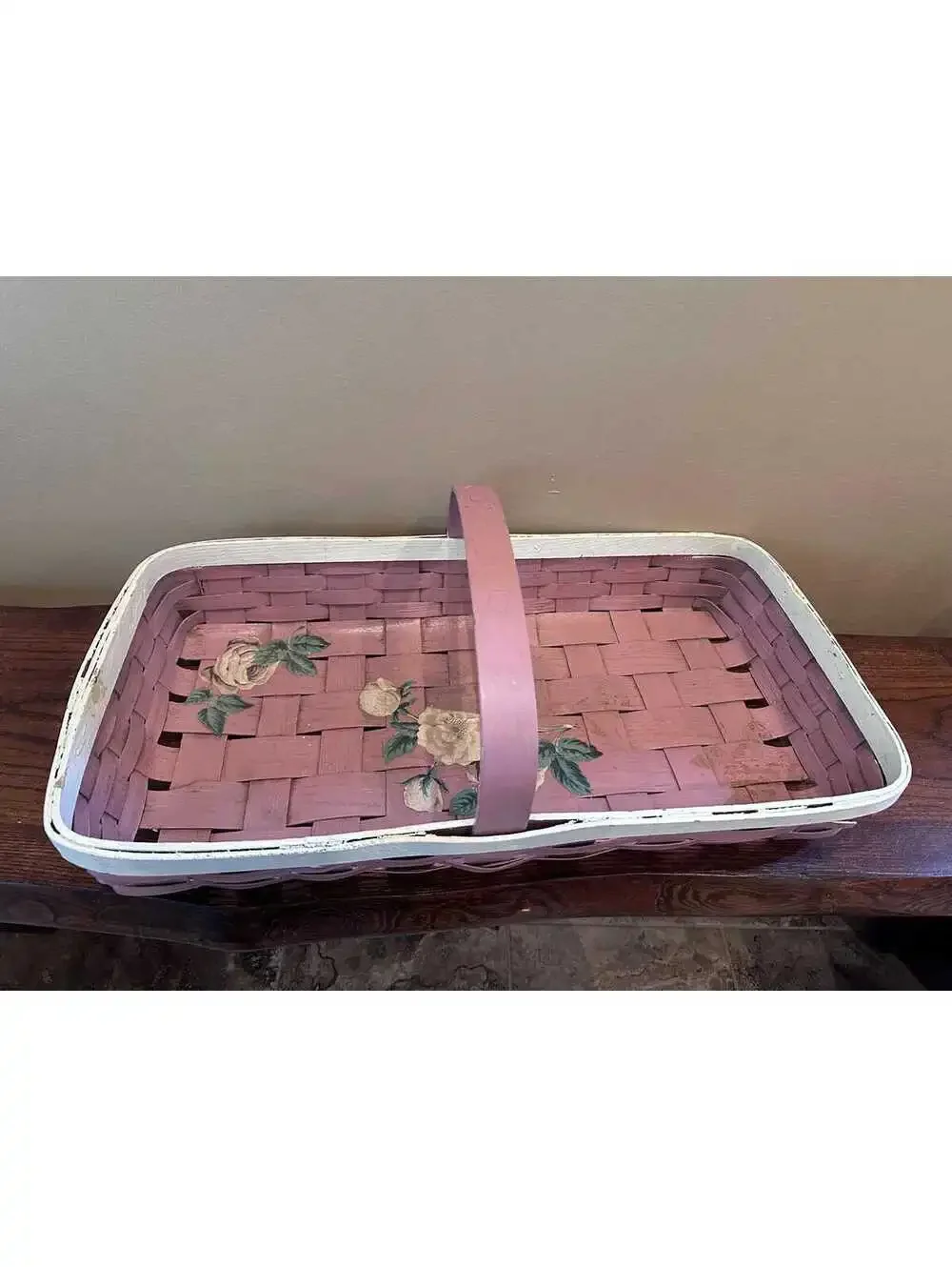 Vintage Mauve Flower Collecting Long Wooden Basket